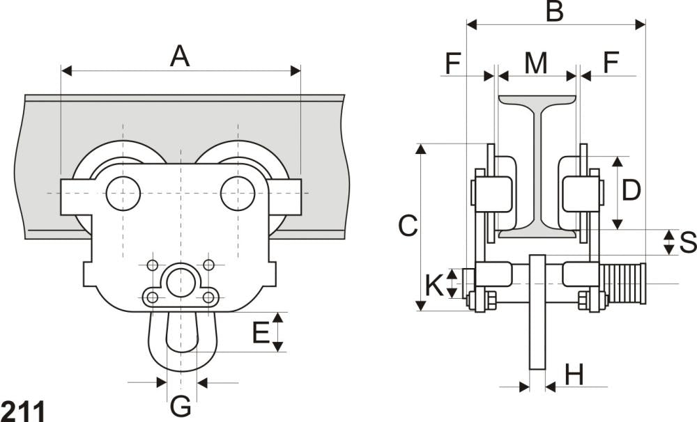 Carucior port-palan tip 211/211 BF, 250 kg, REMA