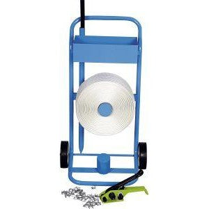 Sistem complet de ambalare cu banda poliester, cu carucior de transport, banda 16 mm, rola 850 m - sefira.ro
