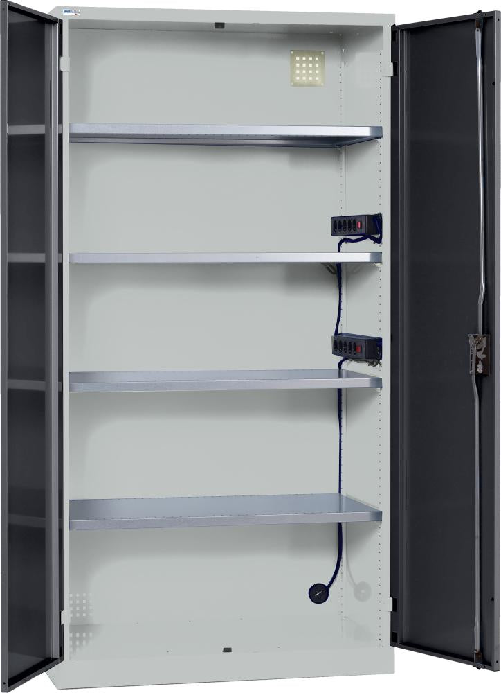 Mobile 4-shelf battery recharge cabinet