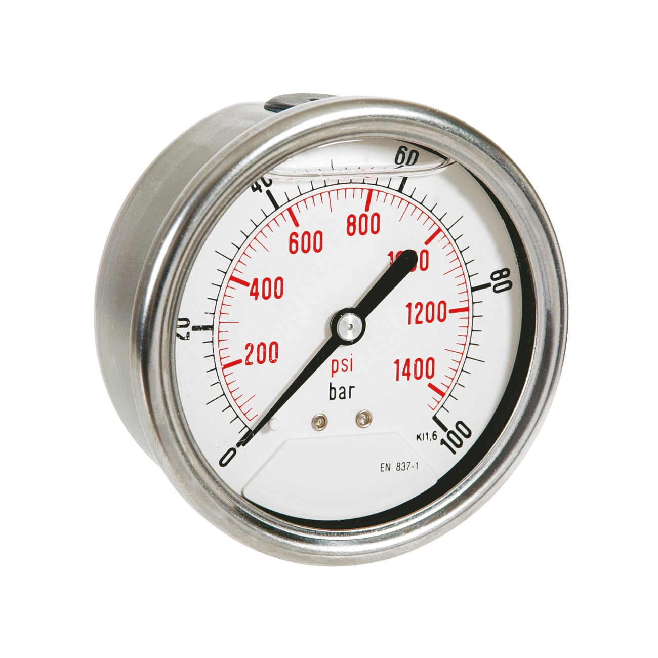 Pressure gauge in steel housing with glycerine, rear connection