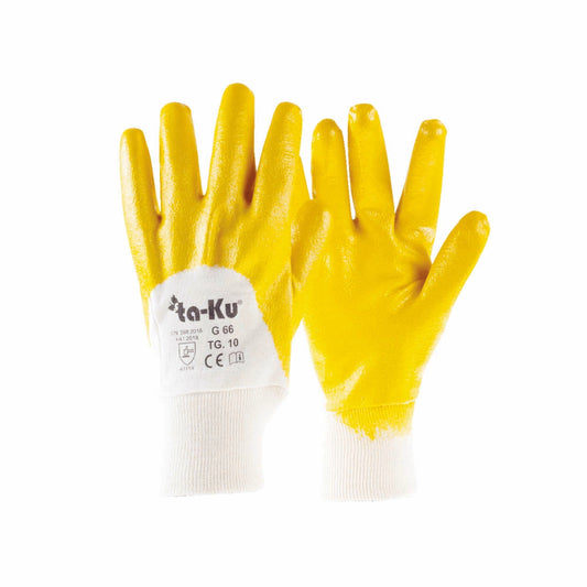 Work gloves made of fabric impregnated with yellow NBR