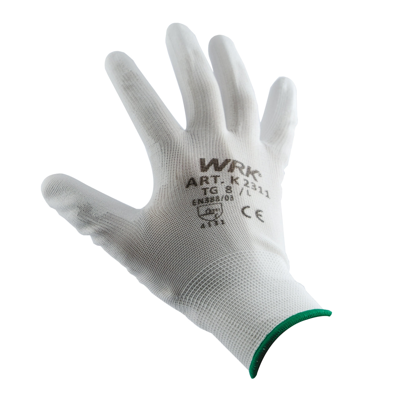 White polyurethane coated polyester work gloves WRK