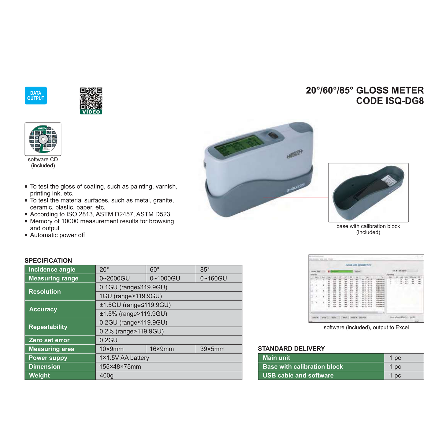 INSIZE 60° glossmeter ISQ-DG8