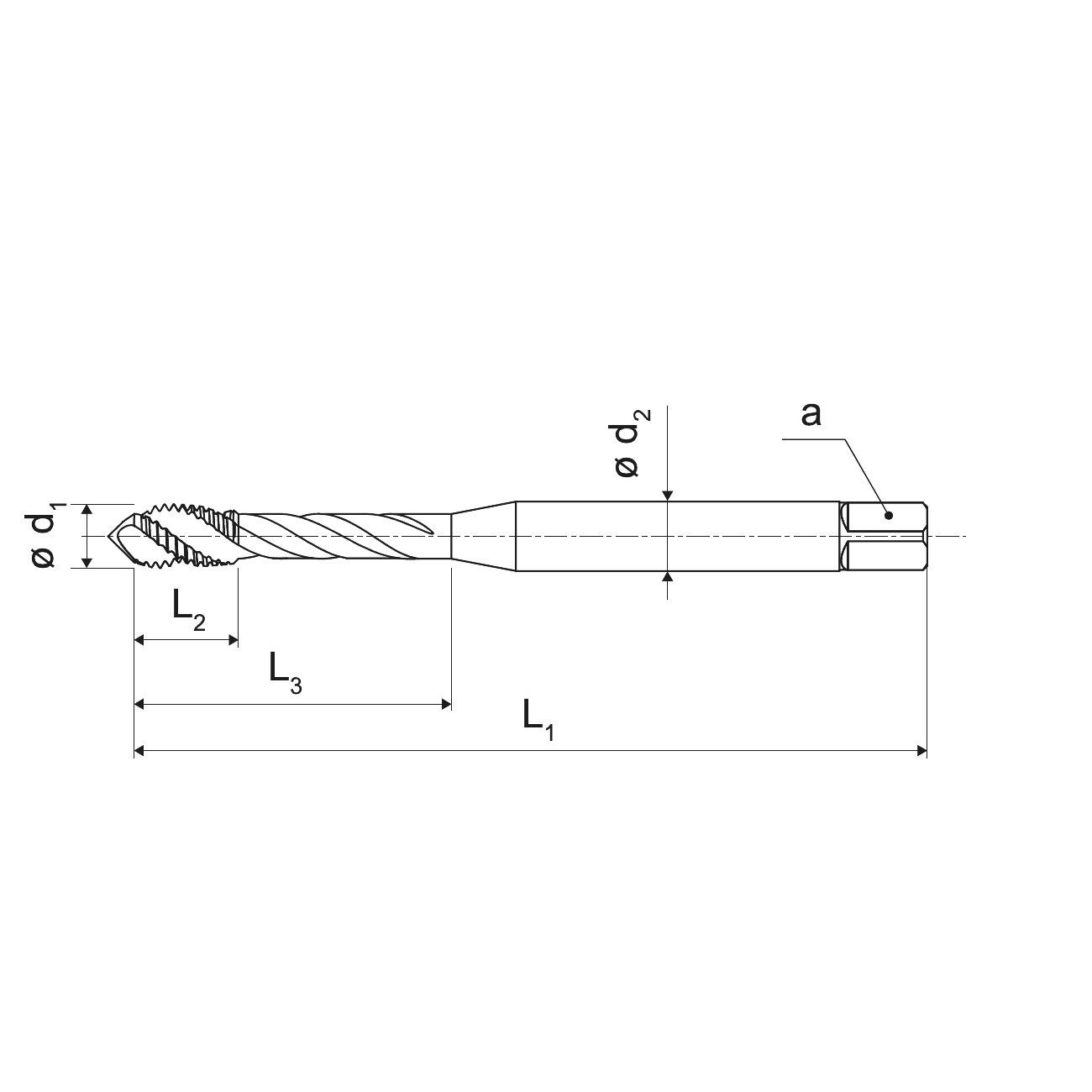 KERFOLG stainless steel 40° spiral tap for blind holes UNC TiNOX