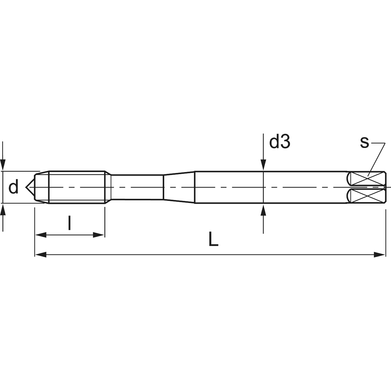 Straight flute tap for through holes M