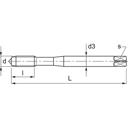 Straight flute tap for through holes M