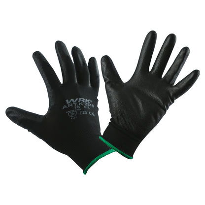 Black polyurethane coated polyester work gloves WRK