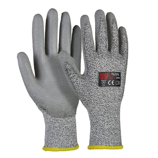 Cut-resistant work gloves coated with polyurethane