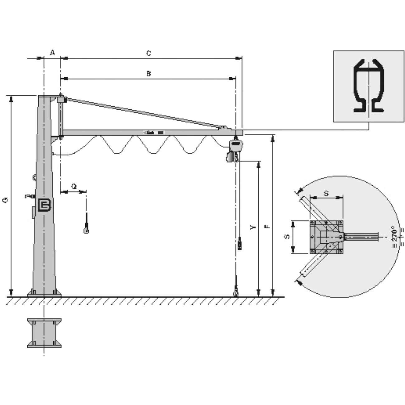 JIB cranes mounted on profile columns are GIS SYSTEM KB B-HANDLING