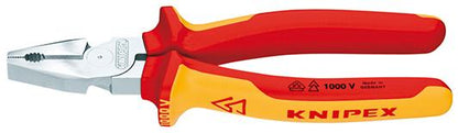 VDE insulated combination pliers, chrome-plated, 180 mm, two-component handles, KNIPEX