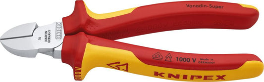 Side-cutting pliers, VDE insulated, 125 mm, chrome-plated, two-component handles, KNIPEX