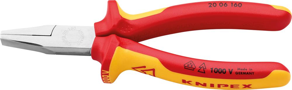 Flat-nose pliers, VDE insulated, 160 mm, two-component handles, KNIPEX