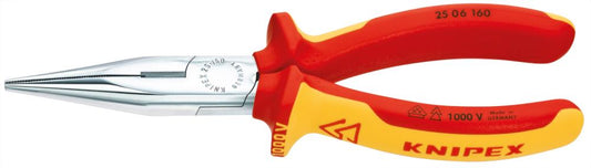 Half-round nose pliers, 160 mm, straight, chrome-plated, VDE insulated, KNIPEX