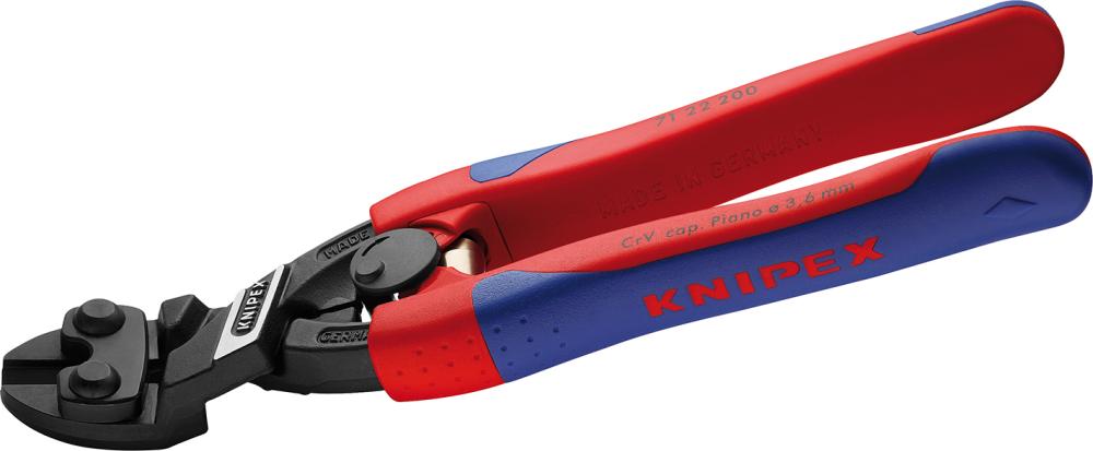 Kompakt CoBolt® bolt pliers, 20° angled head, 200 mm, two-component handle, opening spring, KNIPEX