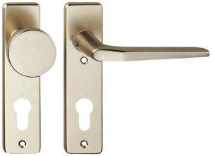 Pair of handles for corridor door No. W with short plate and button on one side PZ F2