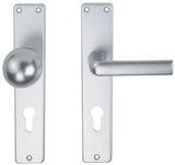 Pair of handles for corridor door No. W with long plate and button on one side PZ F1