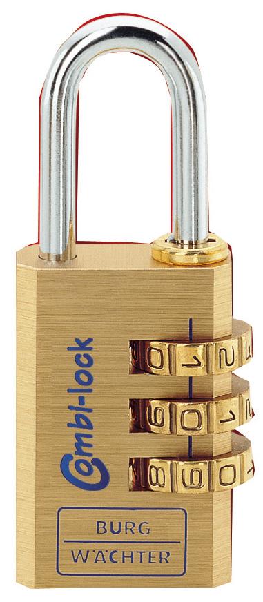 Combination lock no. 80/20 M SB, brass, 20 mm, 3 numbered rollers, SB packaging, BURG WACHTER