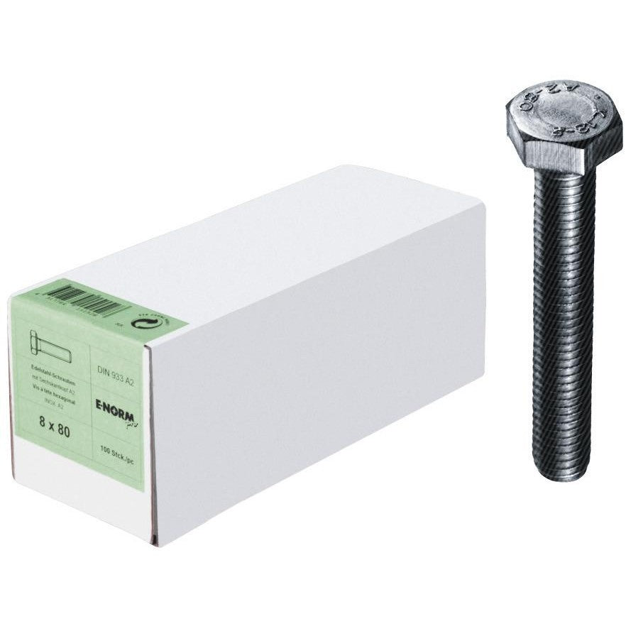 Surub cap hexagonal total filetat, M5x10 mm, DIN 933, otel inoxidabil A2, E-NORM - sefira.ro