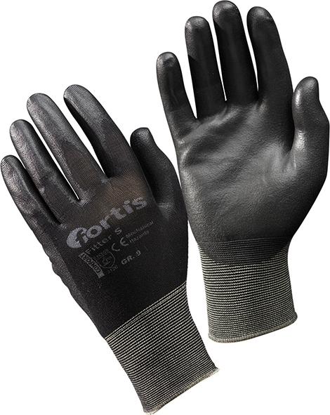 Fitter textile gloves, PU/Polyester, black, size 7, FORTIS