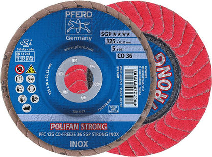 Disc lamelar POLIFAN CO-FREEZE SGP STRONG INOX, 125mm, gran.36, curbat, PFERD