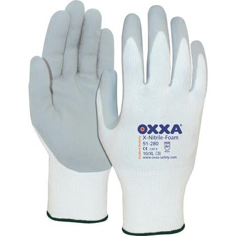 Manusi de protectie pentru montaj X-Nitrile-Foam, marimea 8, alb/gri, OXXA - sefira.ro