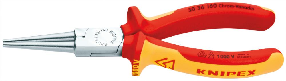 Long-nose pliers, round, VDE insulated, 160 mm, chrome-plated head, KNIPEX