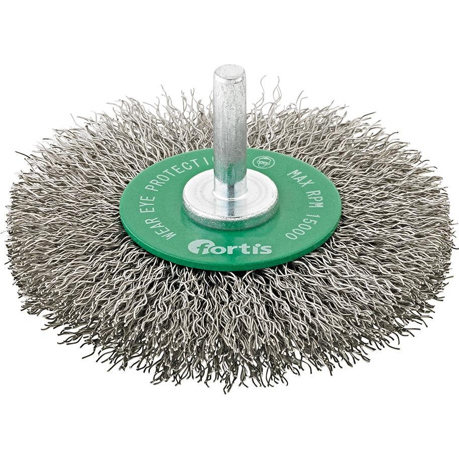 Perie de sarma din inox, rotunda, cu coada 6mm, diam.40mm, sarma 0,2mm ondulata, FORTIS - sefira.ro