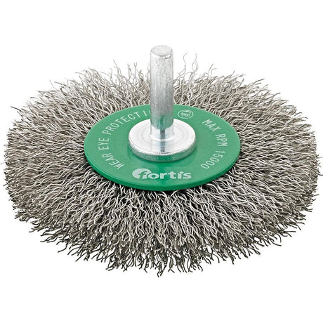 Perie de sarma din inox, rotunda, cu coada 6mm, diam.40mm, sarma 0,2mm ondulata, FORTIS - sefira.ro