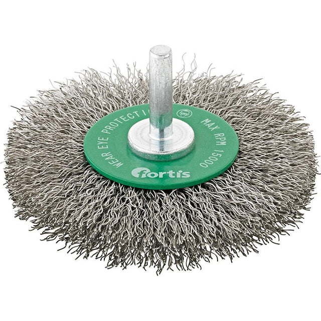 Perie de sarma din inox, rotunda, cu coada 6mm, diam.40mm, sarma 0,2mm ondulata, FORTIS - sefira.ro