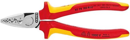 VDE crimping pliers, bicomponent handle, 180mm, 0.25-16mm², 9 crimping slots, KNIPEX