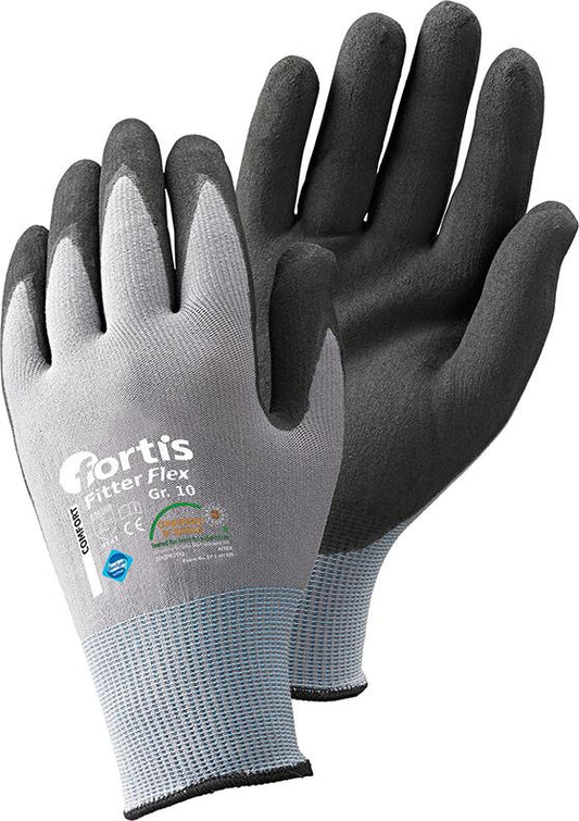 Manusi de protectie din material textil cu strat de nitril, marimea 8, FITTER FLEX, gri-negru, FORTIS