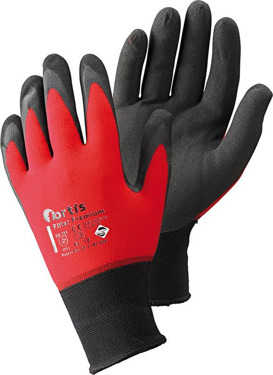 Protective gloves made of textile material with micro foam layer, size 8, FITTER PREMIUM, red-black, FORTIS