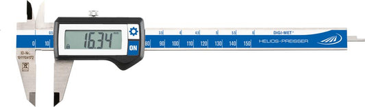 Digital caliper, 150mm, tip 40mm, reading 0.01mm, DIN 862, stainless steel, round depth rod, Preisser