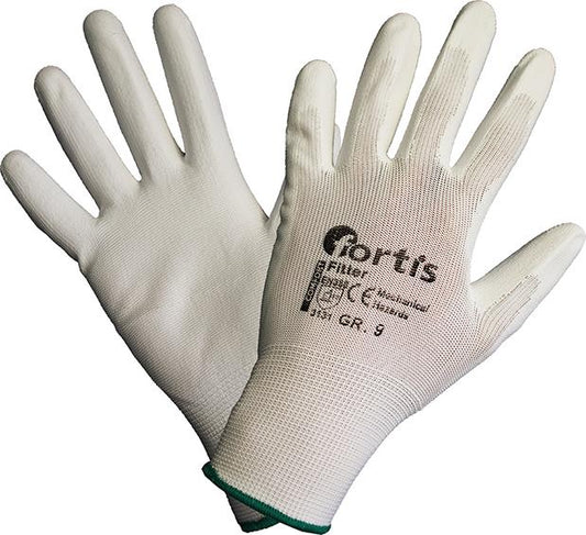 Fitter textile gloves, PU/Polyester, white, size 7, FORTIS