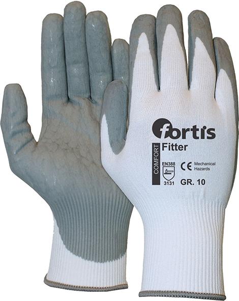 Protective gloves made of textile material with nitrile coating, size 8, FITTER FOAM, white/gray, FORTIS