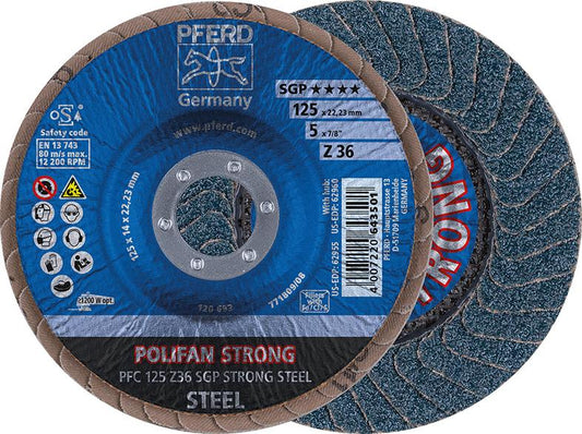 Disc lamelar POLIFAN Z SGP STRONG STEEL pentru otel, 115mm, gran.36, curbat, PFERD