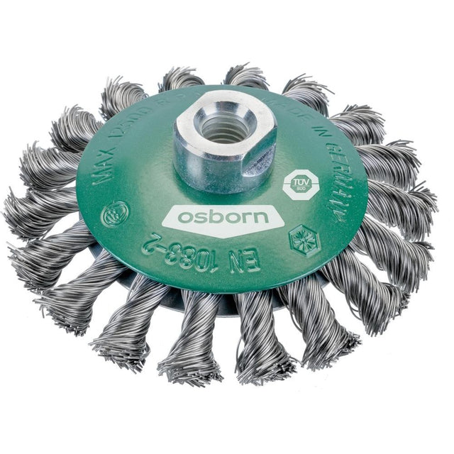 Perie de sarma din otel, conica, diam.100mm, sarma 0,5mm rasucita, prindere M14x2, OSBORN - sefira.ro