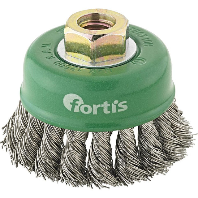 Perie de sarma din inox tip oala, sarma 0,5mm rasucita, diam.65mm, prindere M14, FORTIS - sefira.ro