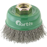 Perie de sarma din inox tip oala, sarma 0,3mm ondulata, diam.60mm, prindere M14x2, FORTIS - sefira.ro