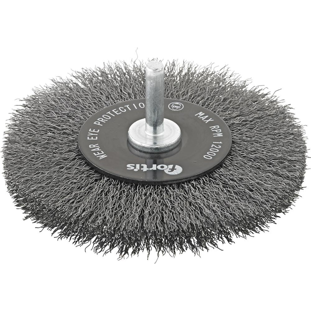 Perie de sarma din otel, rotunda, ingusta, cu coada 6mm, diam.100mm, sarma 0,2mm ondulata, FORTIS - sefira.ro