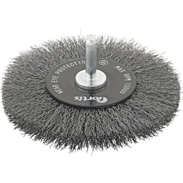 Perie de sarma din otel, rotunda, ingusta, cu coada 6mm, diam.100mm, sarma 0,2mm ondulata, FORTIS - sefira.ro