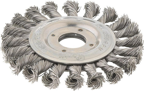 Perie de sarma din otel, rotunda, diam 115mm, sarma 0,5mm rasucita, prindere 22,23mm, FORTIS - sefira.ro