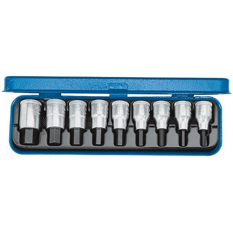 Set tubulare bit 1/2", pentru suruburi cu interior 6 canturi, 3/16" - 5/8", 9 buc, Nr. IN 19 PA, GEDORE - sefira.ro