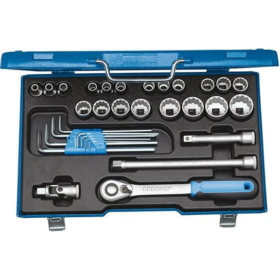 Set chei tubulare 1/2", 32 buc, 6 - 12 canturi, in toli, Nr. D 19 WAU-20, GEDORE - sefira.ro