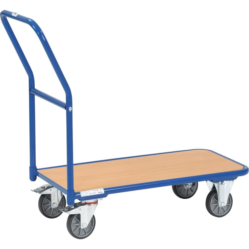 Carucior platforma pe role, pentru transport marfa, cu bara de impingere, 250 kg, 450 x 850 mm, FETRA - sefira.ro