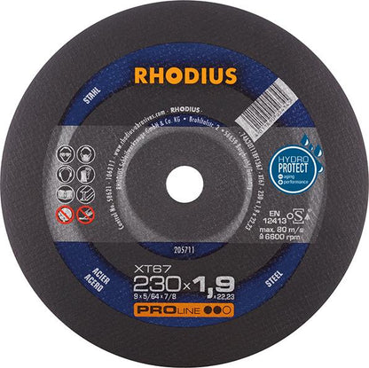 Cutting disc XT67, for steel, 115x1.0mm, straight, RHODIUS