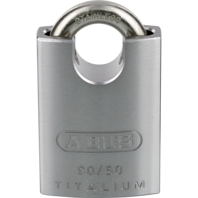 Lacat din aluminiu 90RK/50 TITALIUM™, 50 x 81.5 x 19.5mm, inel din inox cu manson de protectie, 2 chei, ABUS - sefira.ro