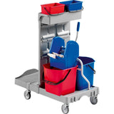 Carucior pentru curatenie Poly II, cu 2 galeti de 15 l si 2 x 4 l, 970 x 680 x 1110 mm si presa pentru mop - sefira.ro