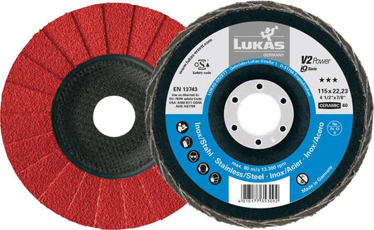 Disc lamelar pentru oteluri tratate, 125mm, drept, gran.40, granulatie ceramica, LUKAS