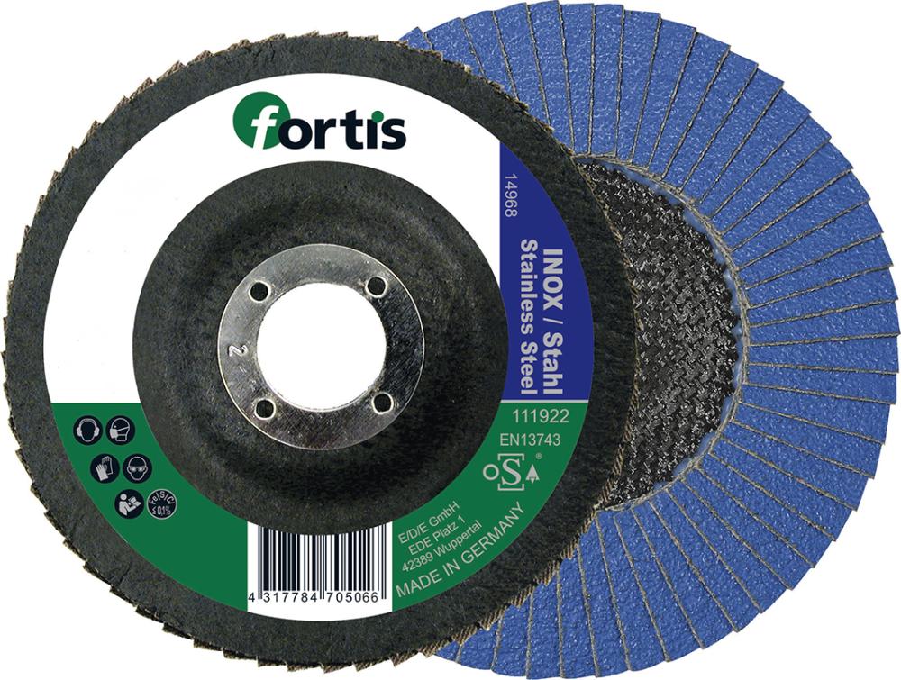 Abrasive flap disc for steel, stainless steel, 115mm, straight, grit 40, FORTIS